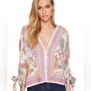 Free People Burgundy and Cream Patterned Top